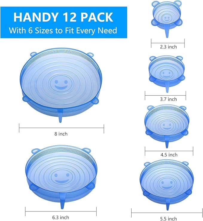 6 PACK REUSABLE DURABLE SILICONE LIDS