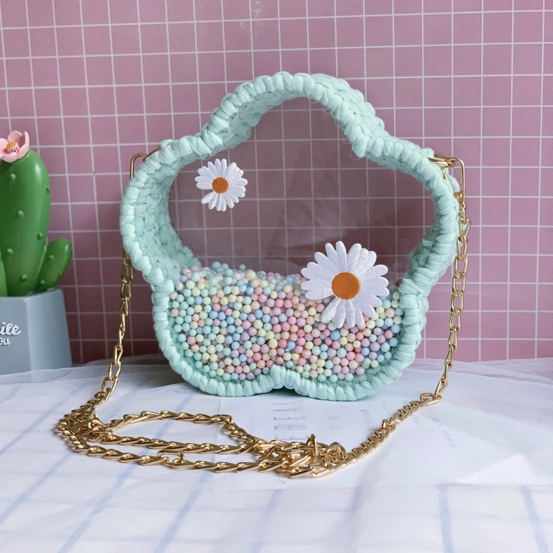 Women's Small Arylic Flower Cute Round Open Crossbody Bag