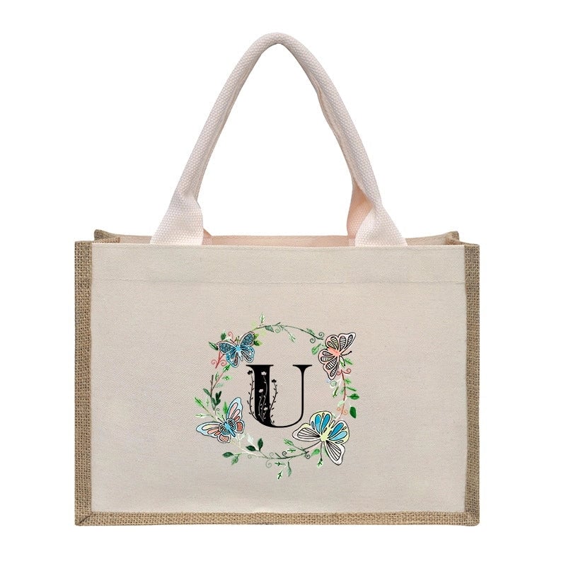 Women's Medium Canvas Letter Basic Classic Style Open Shopping Bags