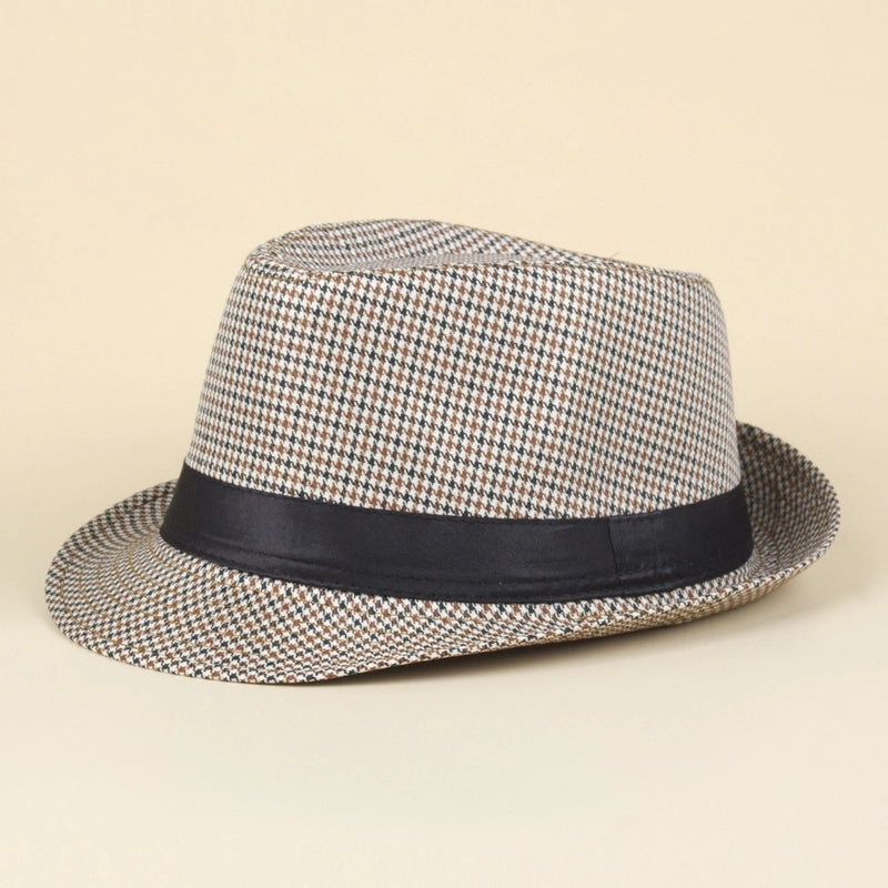 Patch Houndstooth Bowler Hat Style Men's Jazz Hat Gentleman Hat Fashion Casual Hat Plaid Pattern Hat
