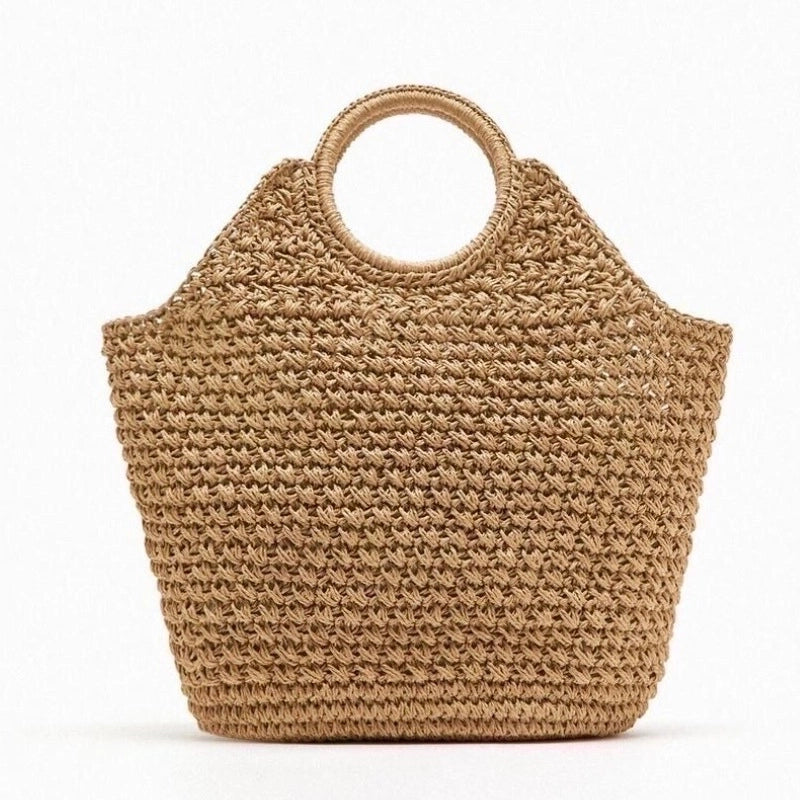 Women's Medium Straw Solid Color Elegant Square Open Straw Bag