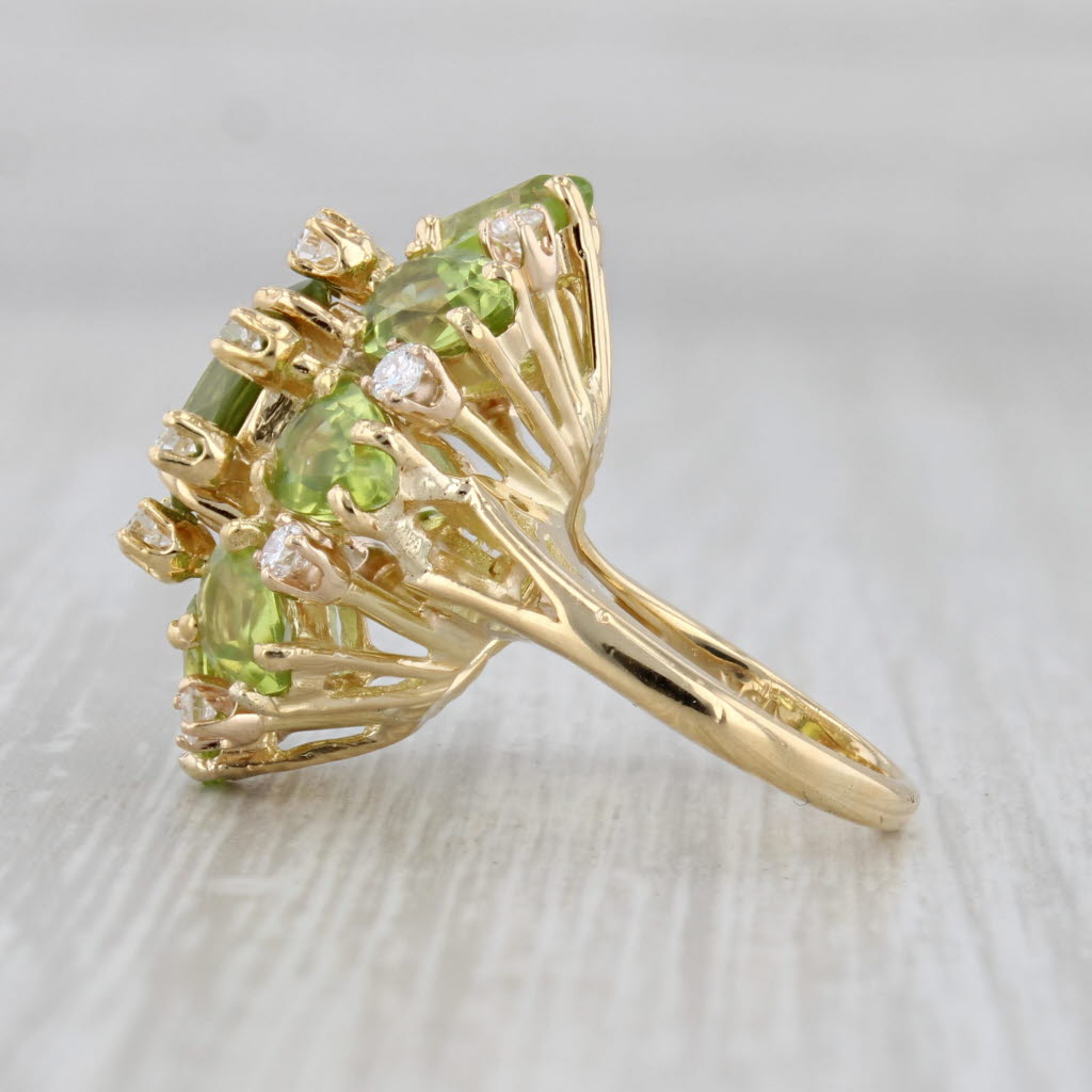 9.79ctw Peridot Diamond Cocktail Ring 18k Yellow Gold Size 5.5