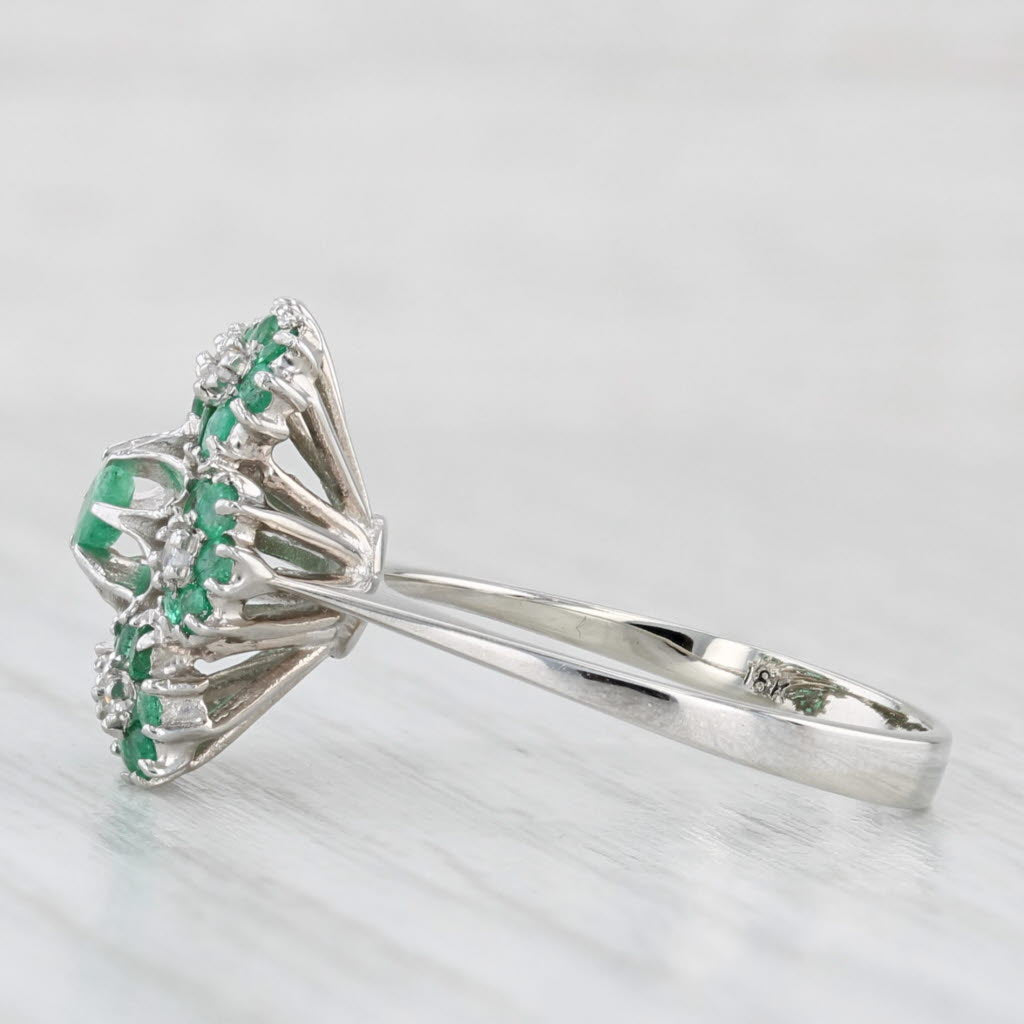 0.74ctw Emerald Diamond Flower Cluster Ring 18k White Gold Size 6.75