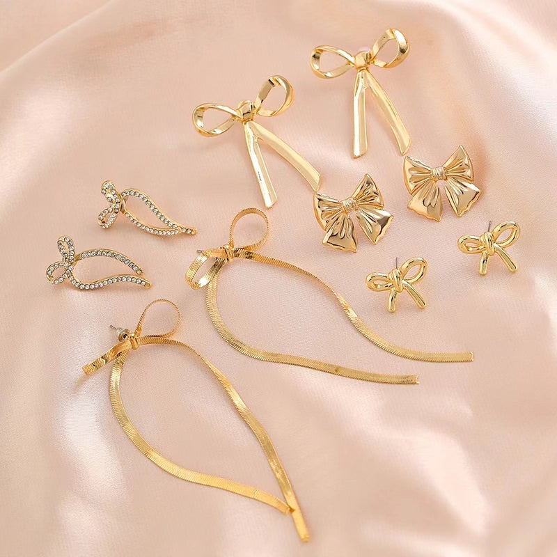 Modern Style Minimalist Bow Knot Copper Handmade Plating 18k Gold Plated Jewelry Set