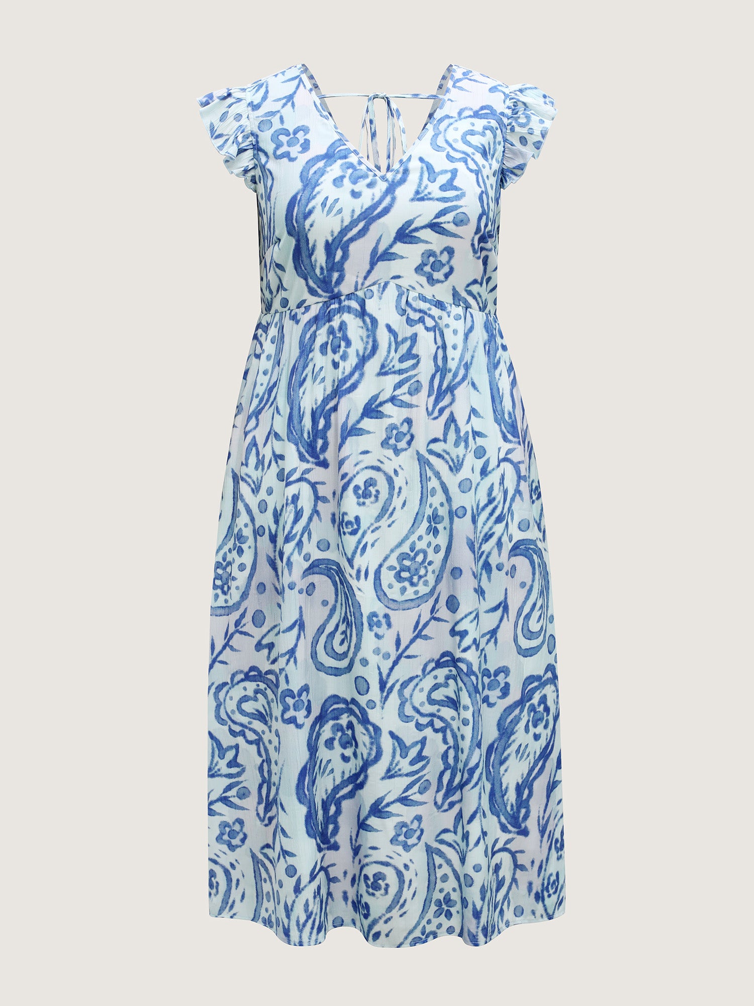 Paisley Print Ombre Back-Tie Midi Dress