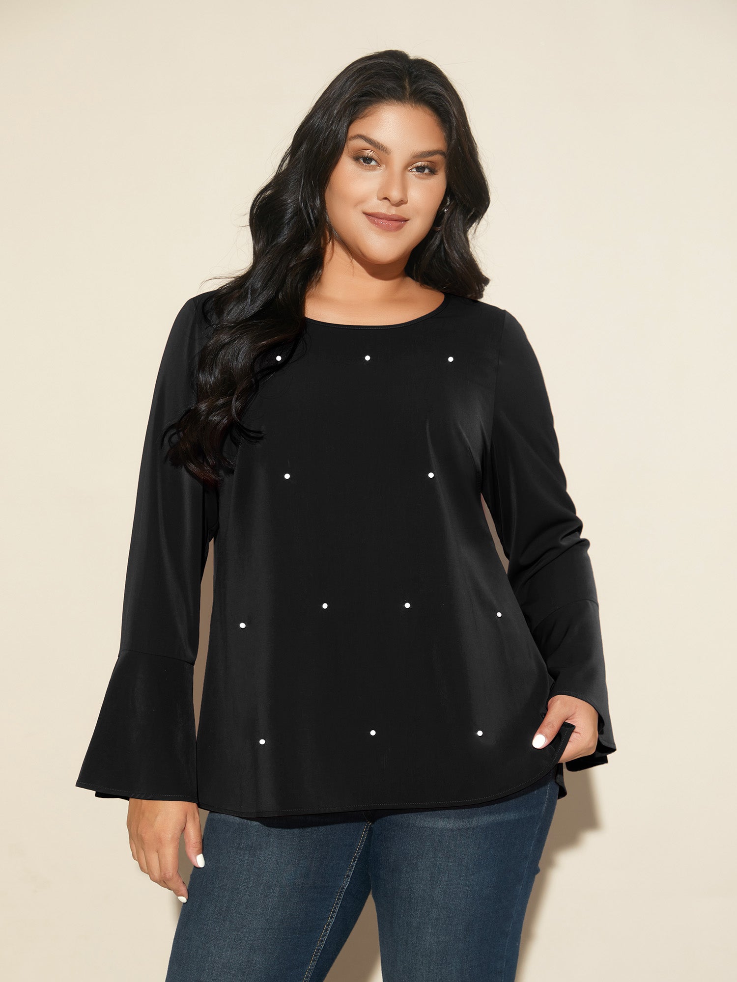 Beaded Embellished Bell Sleeves Blouse