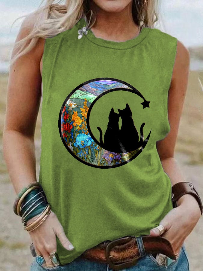 Women's Art Moon Cat Print Vest