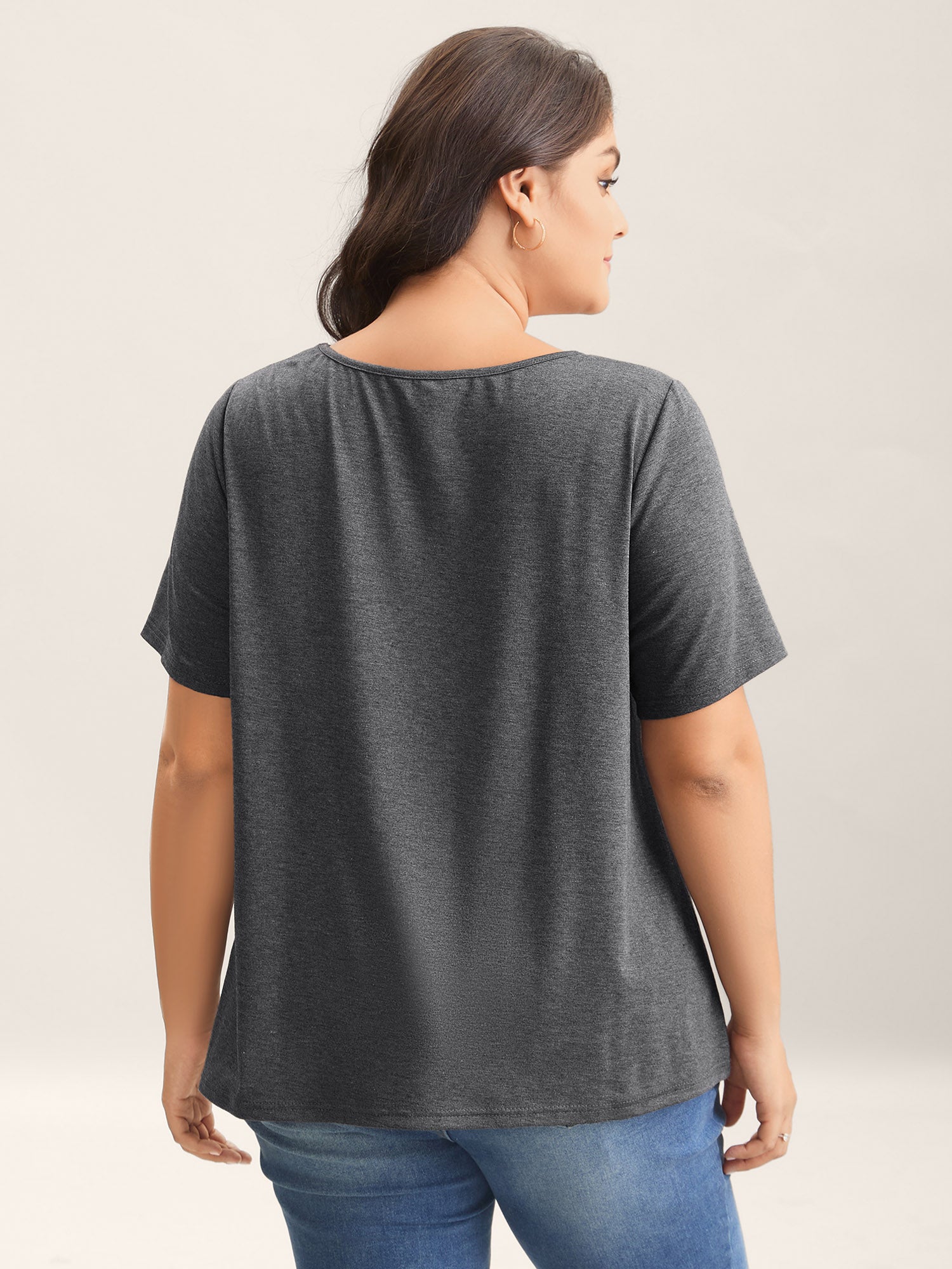Supersoft Cinched Neck Plain T-Shirt