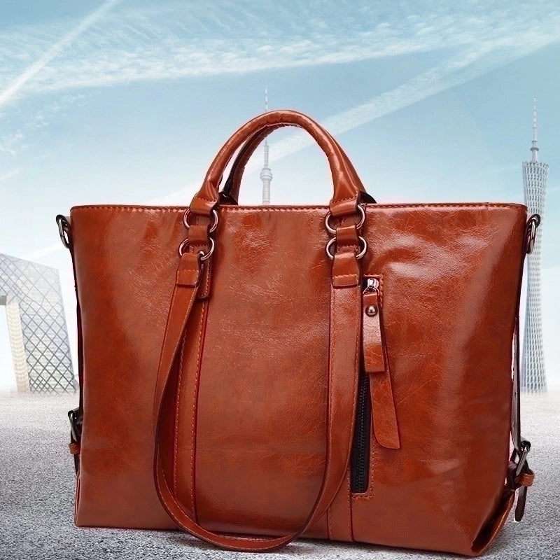 Women's Large Pu Leather Solid Color Classic Style Zipper Handbag