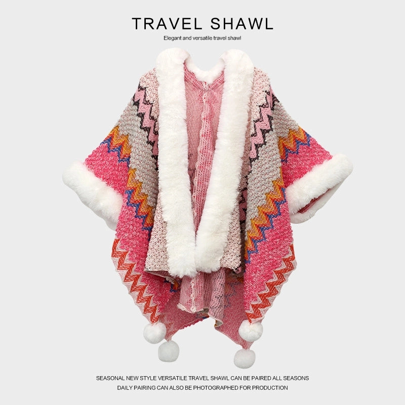 Women's Retro Multicolor Knit Patchwork Shawl