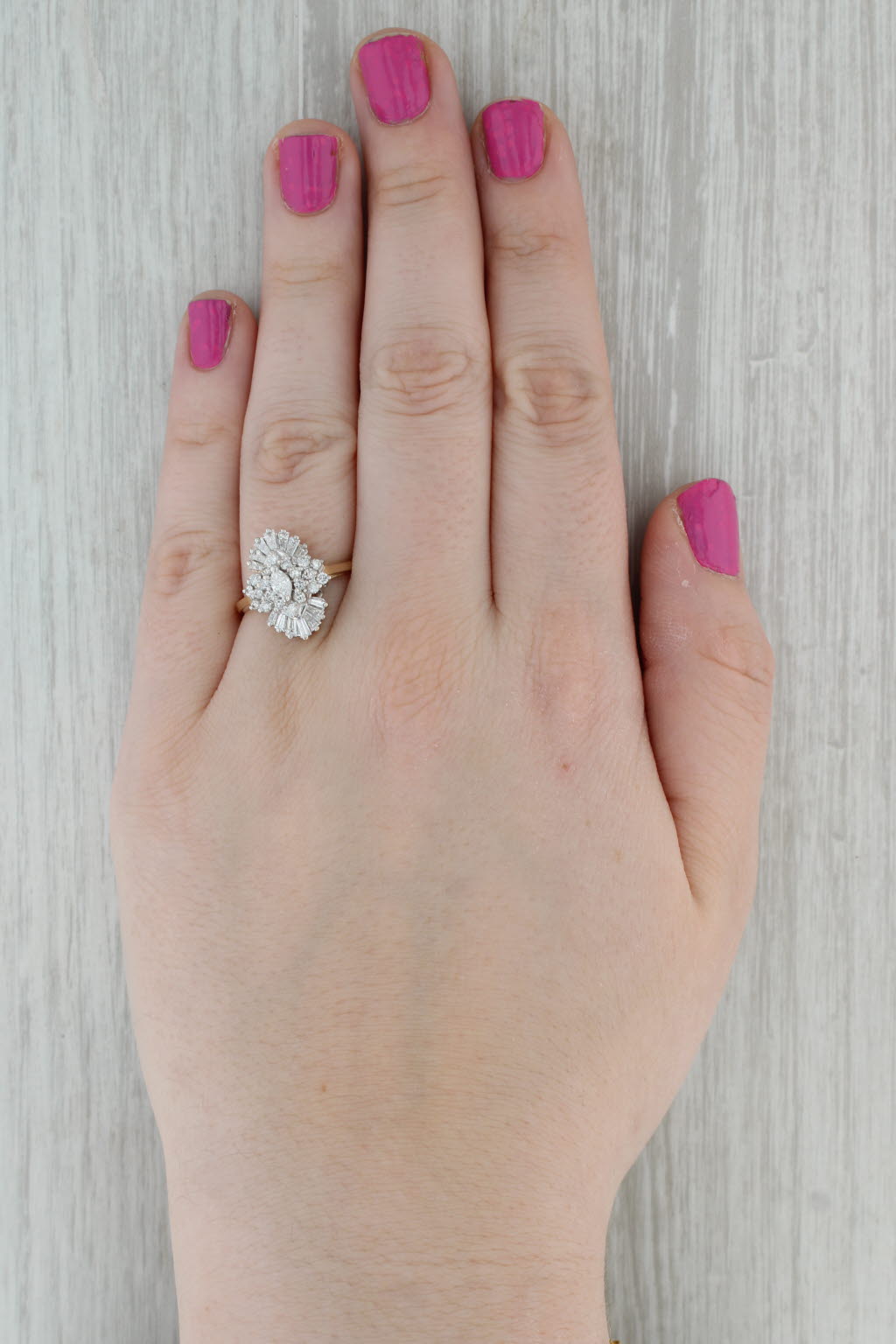 0.73ctw Diamond Cluster Engagement Ring 14k Yellow Gold Size 9
