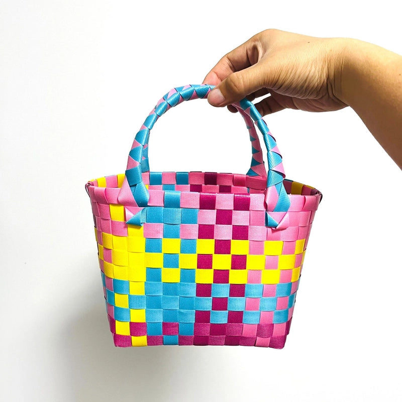 Women's PVC Color Block Plaid Vacation Weave Square Open Square Bag