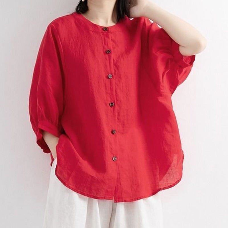 Leisure Solid Color Half Sleeve O-neck Blouse