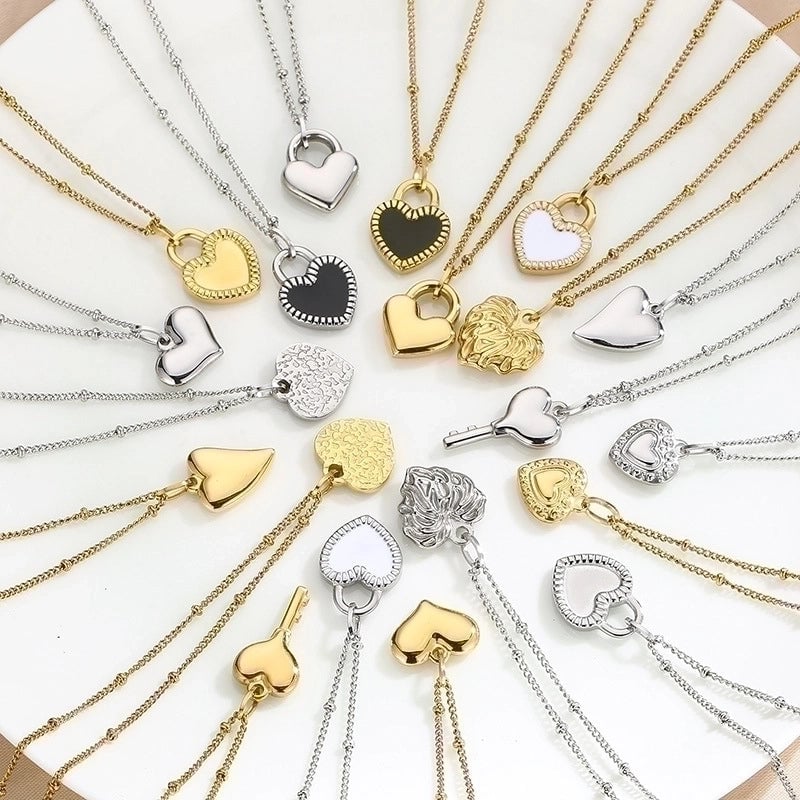 Minimalist Heart Shape Titanium Steel Resin 18K Gold Plated Inlay Pendant Necklace