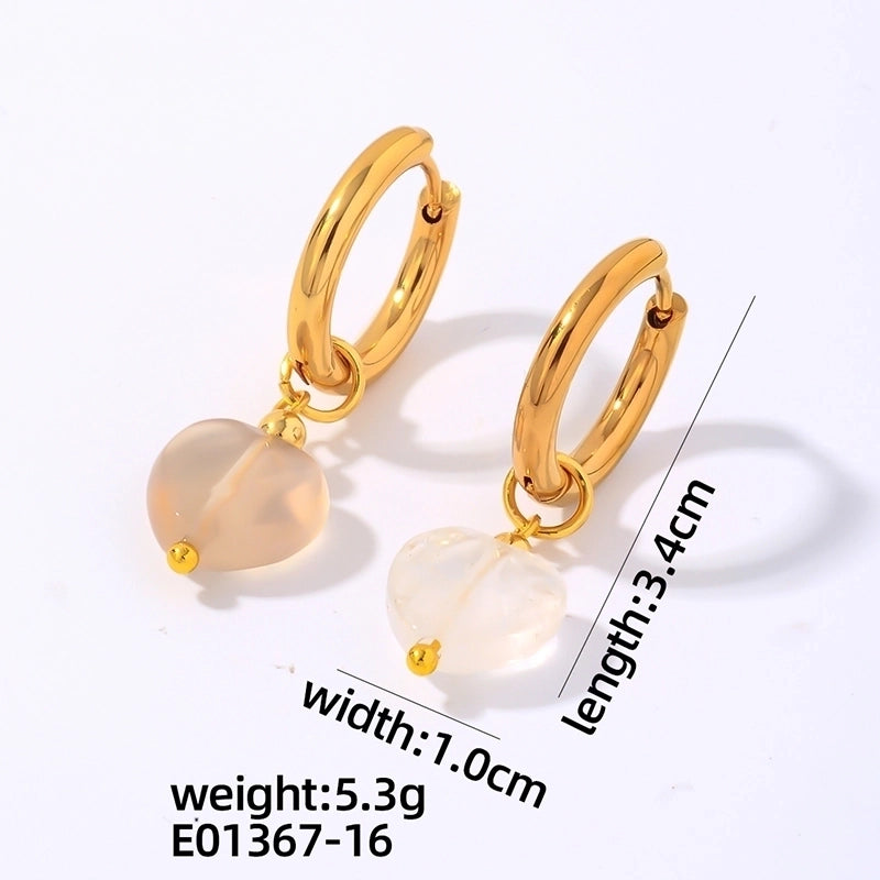 1 Pair Vintage Style Minimalist Heart Shape Plating 304 Stainless Steel Natural Stone Drop Earrings