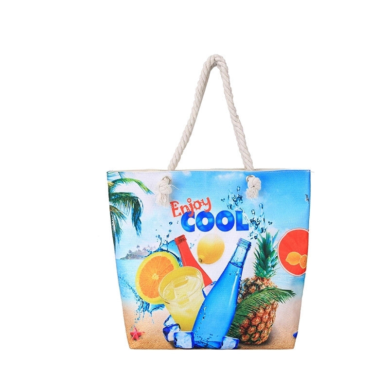 Women's Medium Canvas Ocean Vacation Beach Zipper Beach Bag