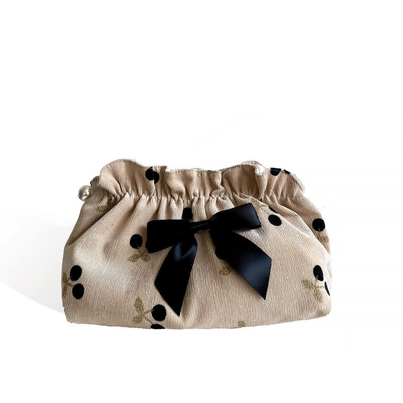 Cosmetic Bag Girls' New Large Capacity Evening Bag Travel Portable Bag Corduroy Cherry Storage Bag