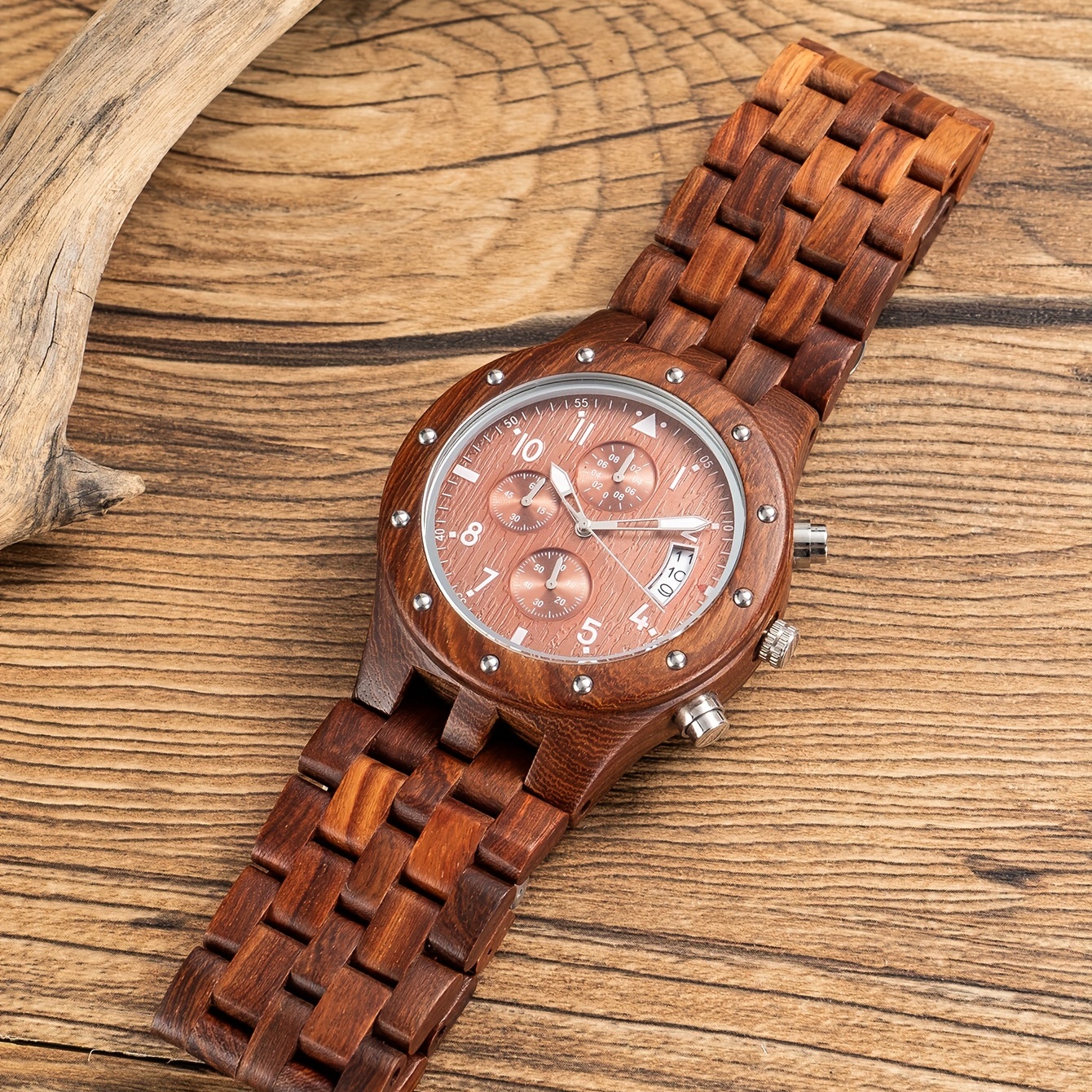 Natural Red Sandalwood Multifunctional Men's Quartz Wooden Watch