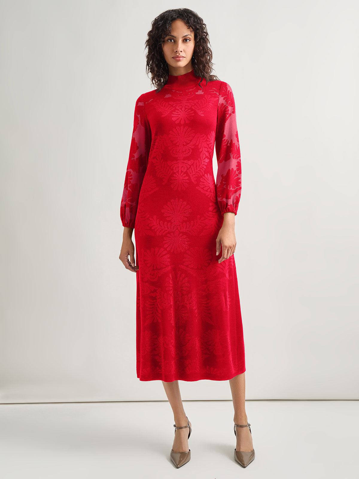 A-Line Jacquard Knit Midi Dress