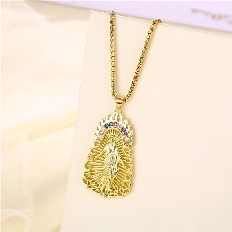 Stainless Steel Titanium Steel 18K Gold Plated INS Style Plating Inlay Human Faith Zircon Pendant Necklace