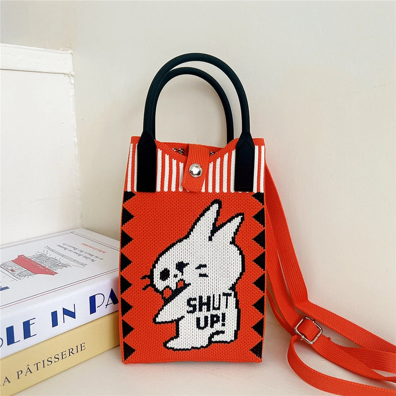 Women's Small Knit Cat Vintage Style Classic Style Bucket Buckle Handbag