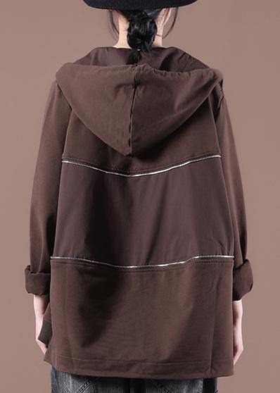 Chocolate Patch Work Zip Up Short Jacket