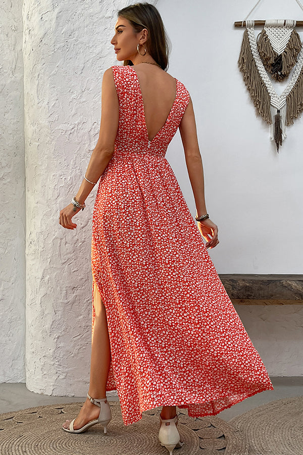 Fashion V Neck Floral Print Maxi Dress