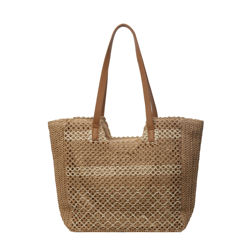 Women's Large Straw Geometric Elegant Square Zipper Shoulder Bag Underarm Bag