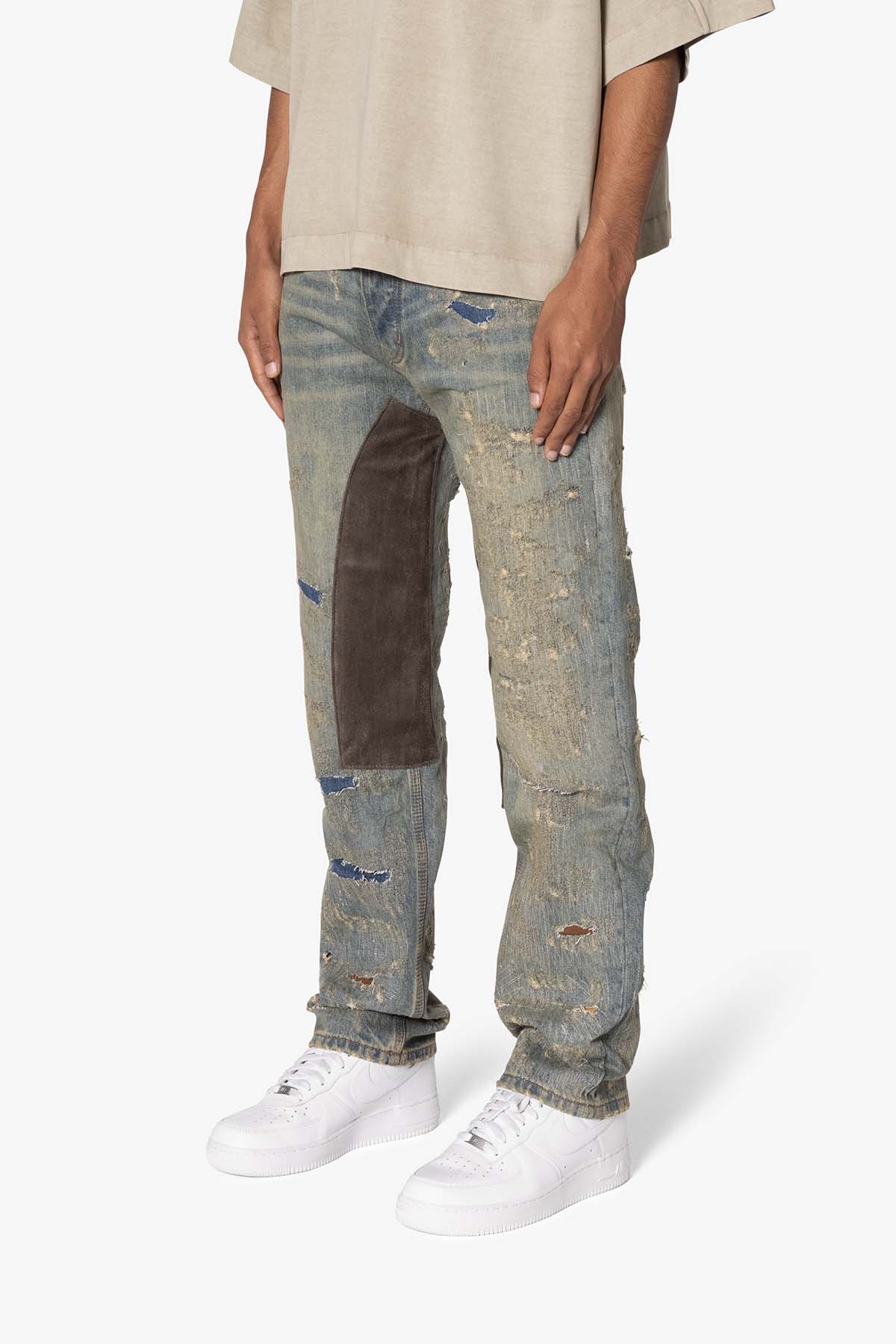 V613 Distressed Saddle Denim - Blue