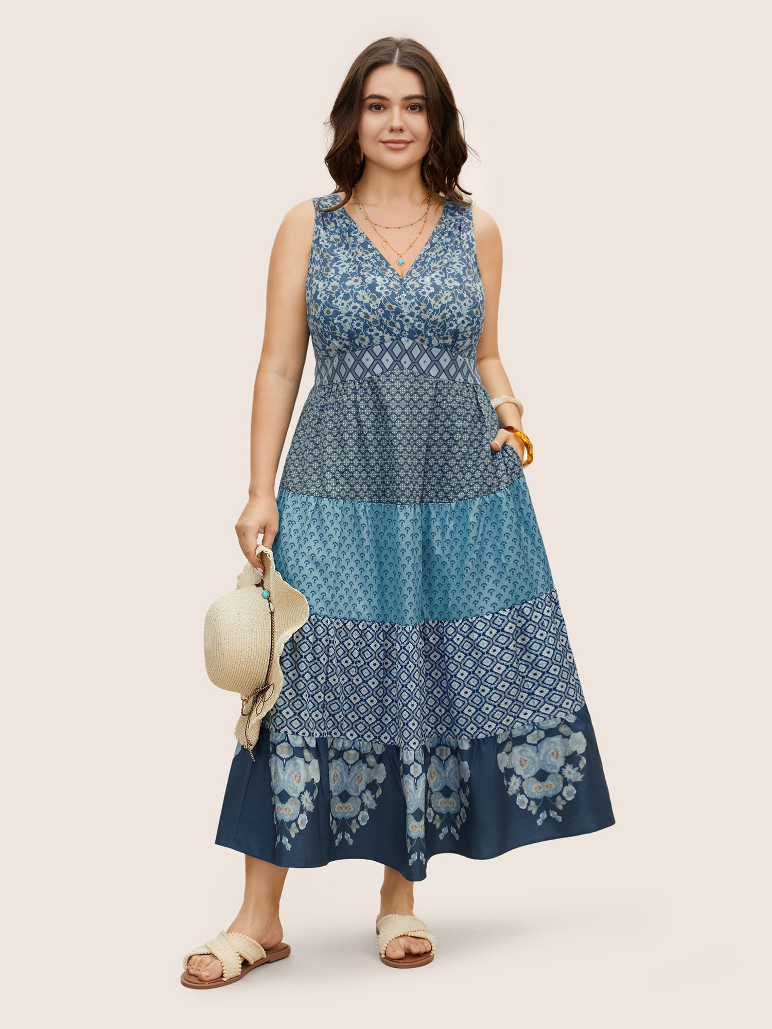 Bandana Patchwork Floral Sleeveless Dress