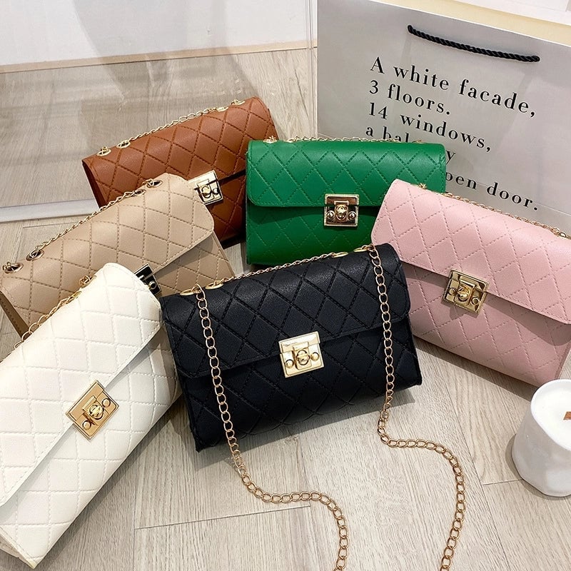 New Style Rhombus Plaid Shoulder Chain Small Square Bag