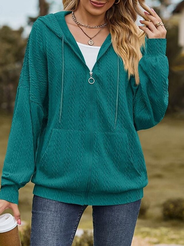 Women's Zip Up Hoodie Sweatshirt Plain Dailywear Sports Zipper Pocket White Red Blue Modern Loose Fit Hooded Long Sleeve Micro-elastic Fall Winter