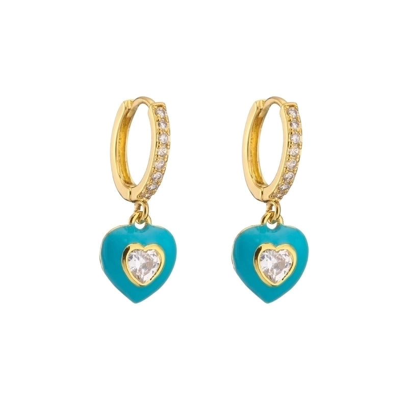 Cute Heart Plating Copper Zircon Copper Earrings