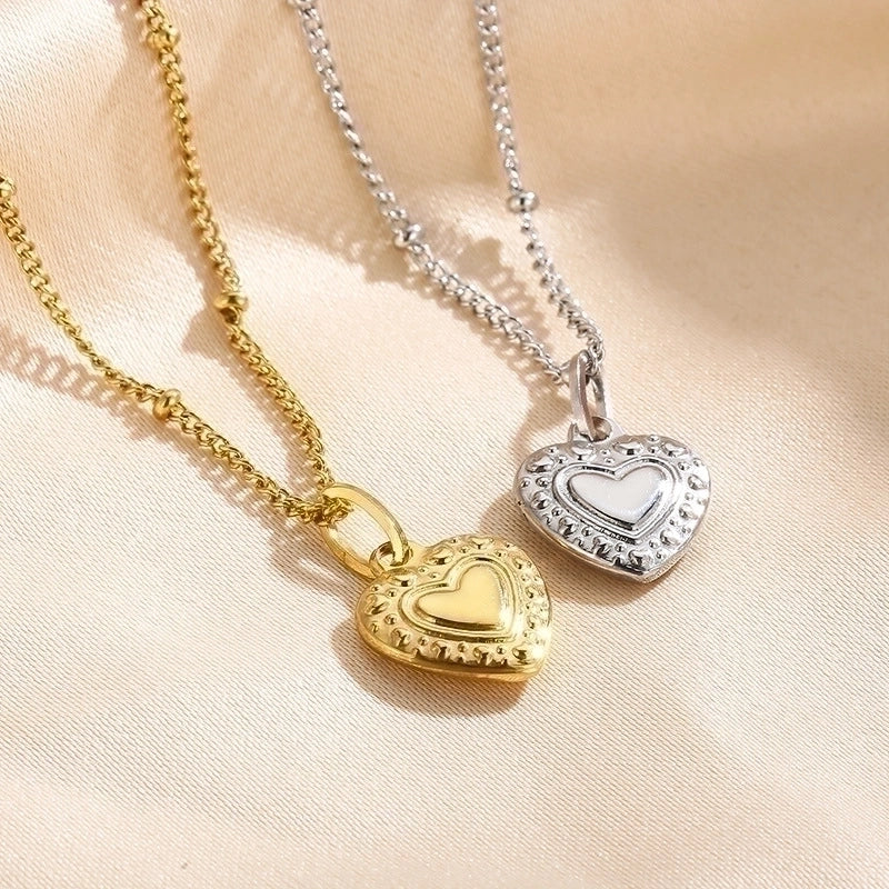 Minimalist Heart Shape Titanium Steel Resin 18K Gold Plated Inlay Pendant Necklace