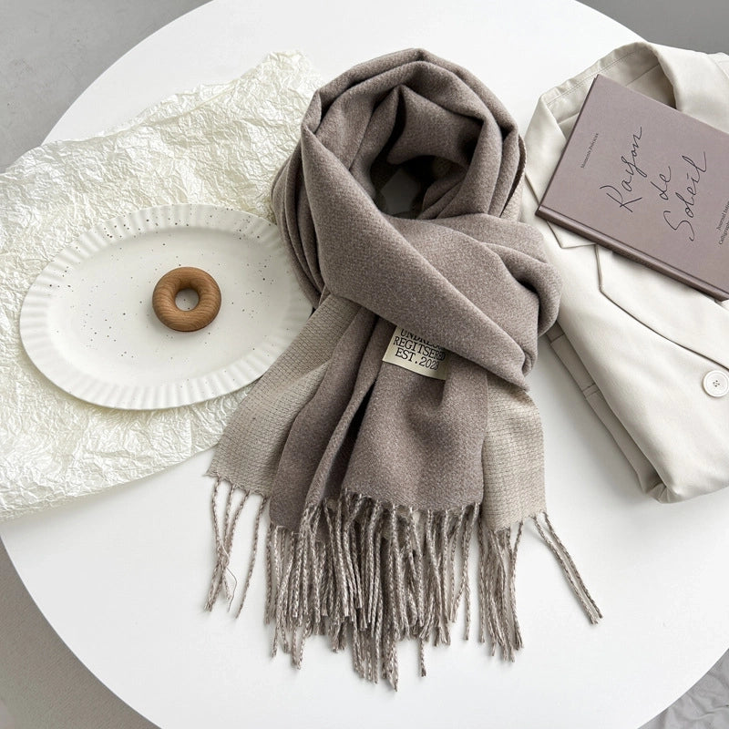 Women's Basic Solid Color Imitation Cashmere Tassel Scarf