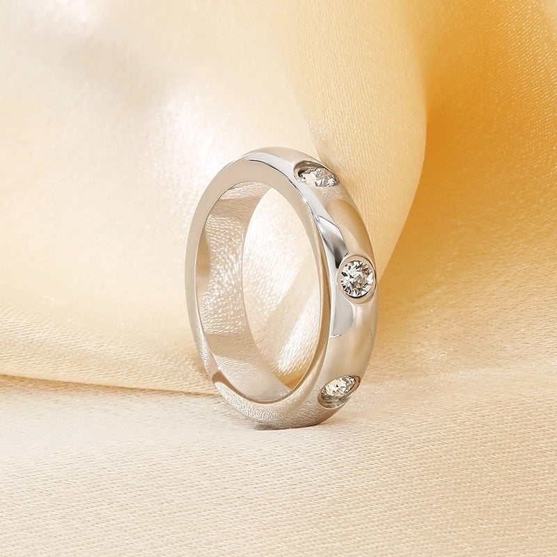 Minimalist Round 304 Stainless Steel Zircon 18K Gold Plated Inlay Rings