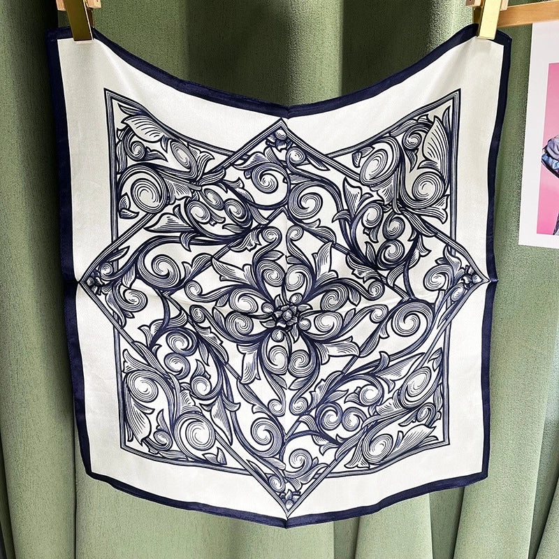 Women's Elegant Color Block Silk Printing Silk Scarf