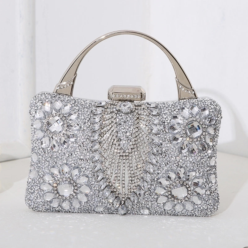Silver Black Red Pu Leather Flower Pillow Shape Evening Bags