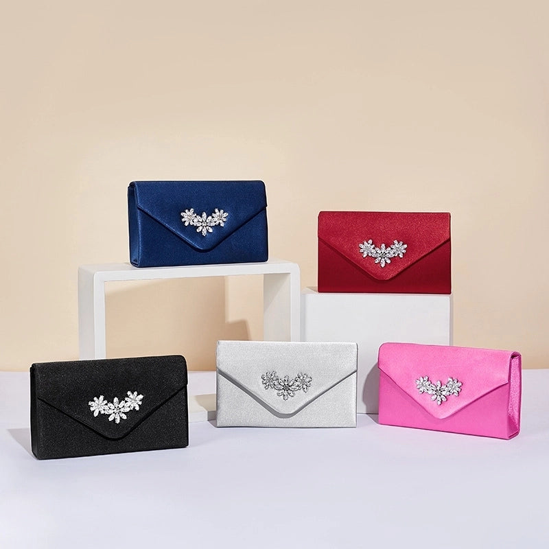 Black Silver Red Imitated Silk Solid Color Flower Square Evening Bags