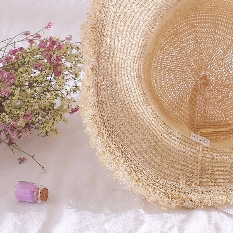Women's Basic Pastoral Solid Color Wide Eaves Straw Hat