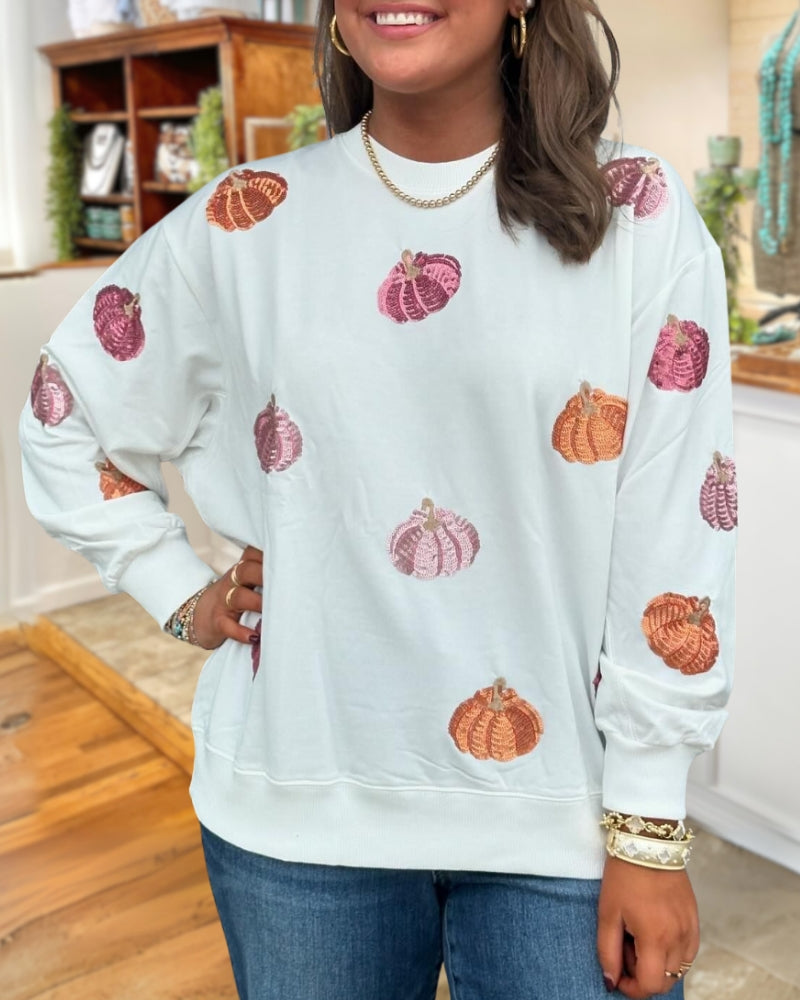 Halloween Pumpkin Sequined Sweatshirt