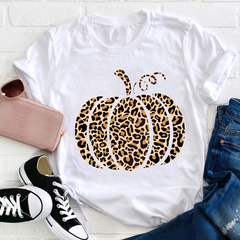 Leopard Pumpkin Teacher T-Shirt