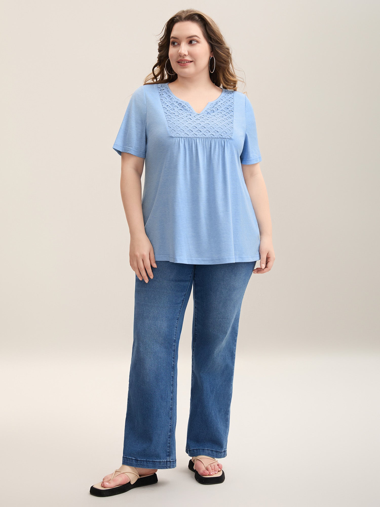 Lace Stretchy Heathered Solid Knit Top
