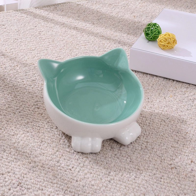 Cat Bowl Ceramic Goblet Pet Bowl Oblique Mouth Cat Bowl Animal Easy Cleaning Cute Ceramic Pet Food Bowl