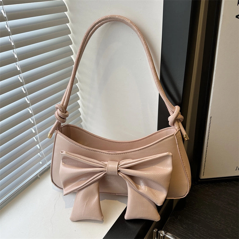 Women's Small Pu Leather Solid Color Bow Knot Streetwear Square Zipper Shoulder Bag