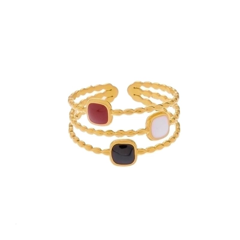 Vintage Style Color Block Stainless Steel 18K Gold Plated Plating Open Rings