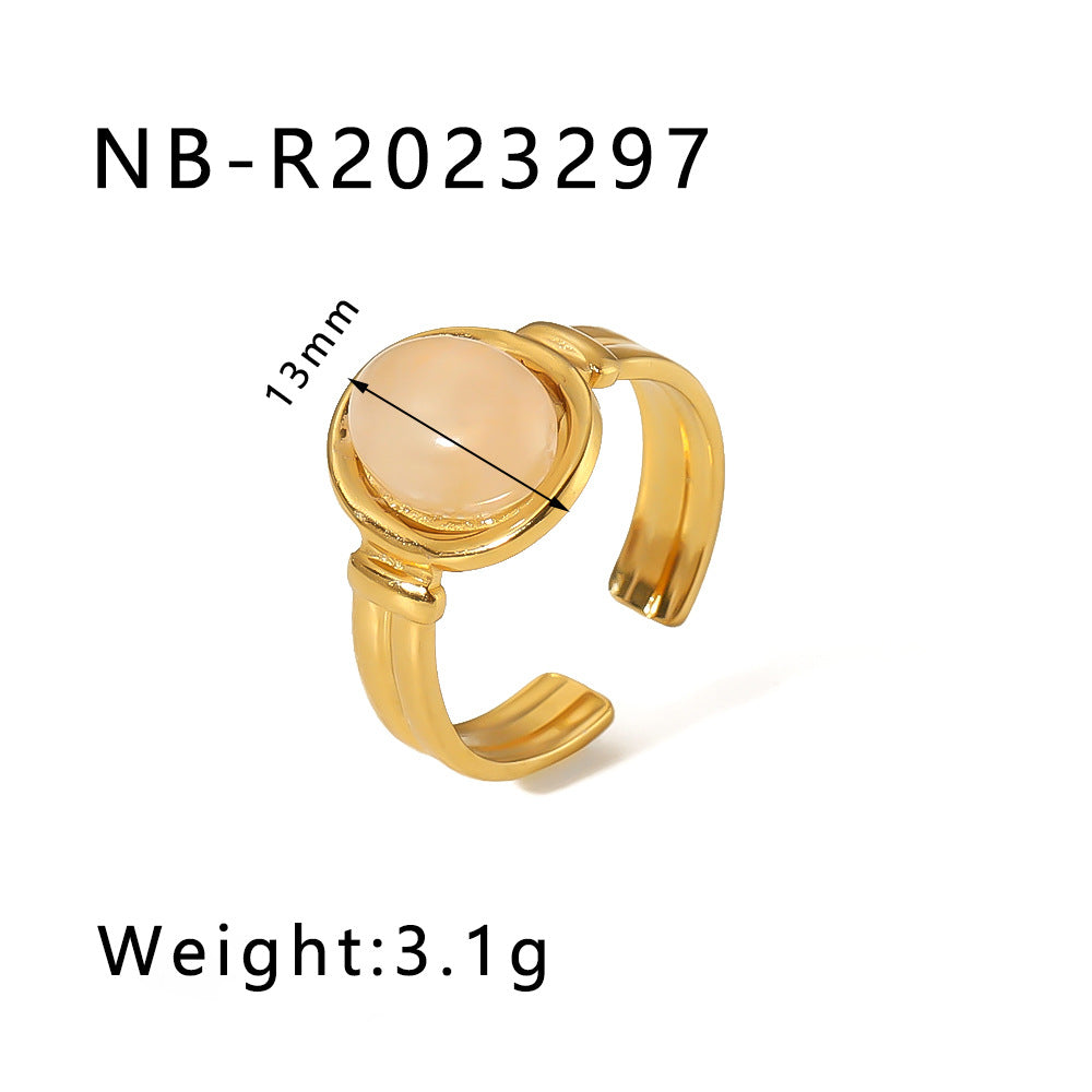 Natural Stone Ring Retro Niche Personality Open Stainless Steel Ring