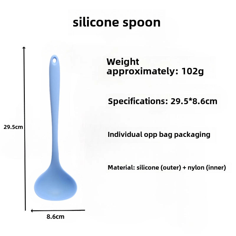 Silicone Soup Spoon Food Grade Long Handle Household Large Soup Spoon High Temperature Resistant Mini Porridge Spoon Frying Spoon Non-stick Cooking Pan Spoon