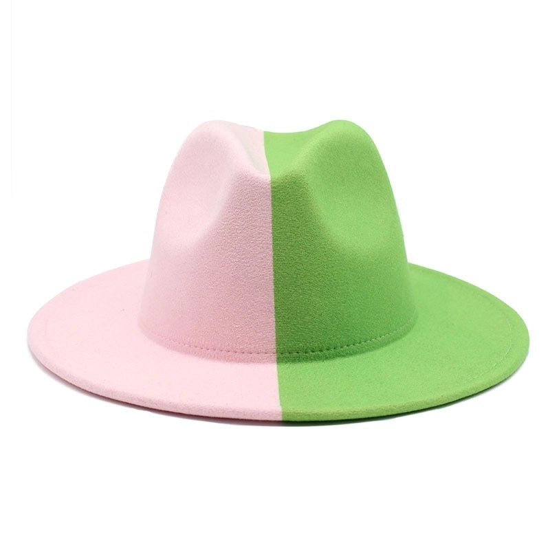 New Yin And Yang Double Color Matching Men's And Women's Woolen Felt Hat Autumn And Winter Fashion Flat Brim Jazz Hat 02