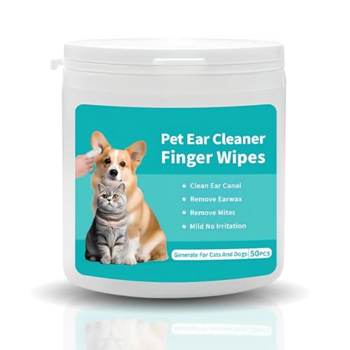 Dog Ear Wipes for Pets. Sooths & Deodorizes. Dog Ear Wipes Finger Relieve Ear Itching & Inflammation. with Rosemary Extract & Witch Hazel Extract. Easy to Use - 50 Count